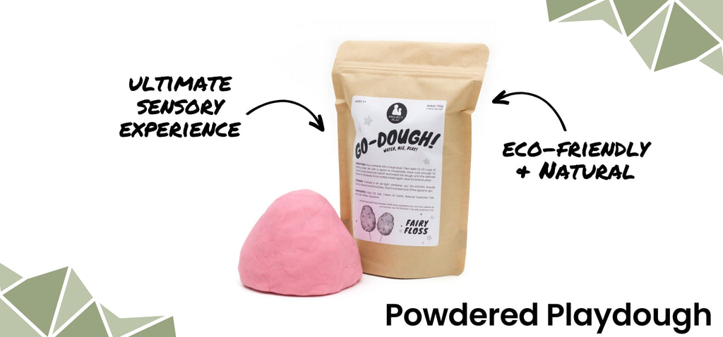 ProjectPlay pink powered playdough pictured with go-dough package